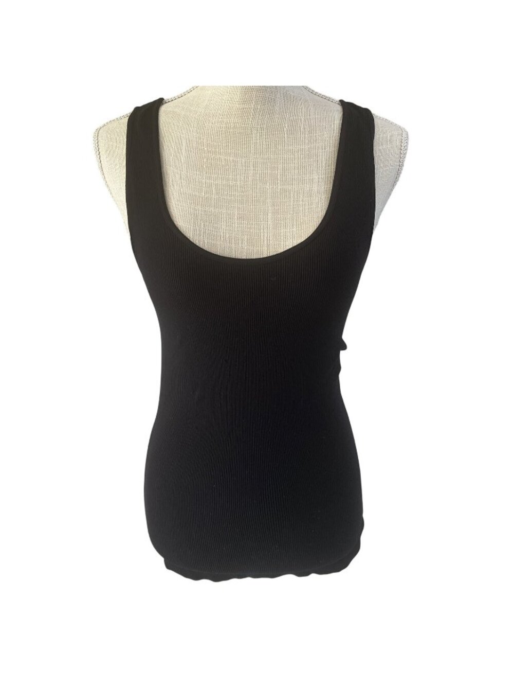 Gianni Bini Black Ribbed Tank Top Stretchy Casual Basic One Size
